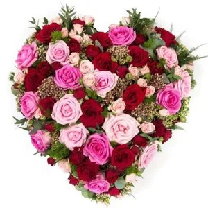 Ir al producto: Corazon de rosas rojas y rosadas