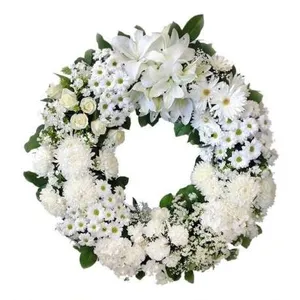 Ir al producto: Corona funeraria margaritas crisantemos y liliums