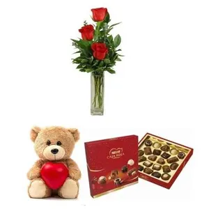 Ir al producto: 3 rosas rojas con bombones y osito