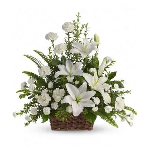 Ir al producto: Centro de liliums y claveles blancos