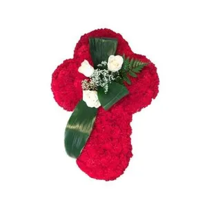 Ir al producto: Cruz funeraria de claveles y rosas