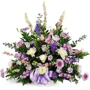 Ir al producto: Centro funerario de rosas gerberas y jacintos